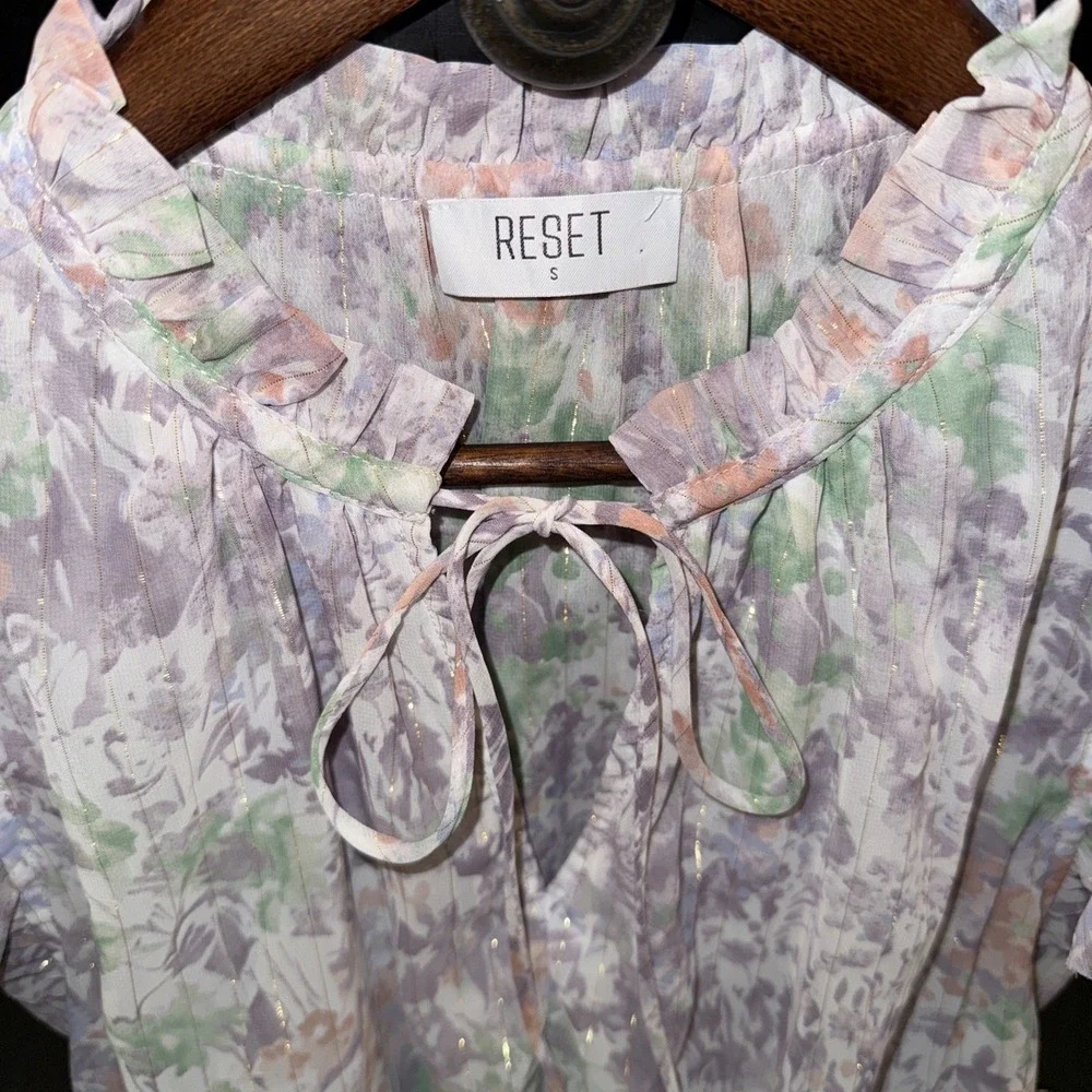 Reset Women's Flutter Sleeve Ruffle Pastel Mini Dress Small‎ Smocked Waist